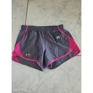 Women's Under Armour Athletic Running Shorts Lined Gray Pink Small